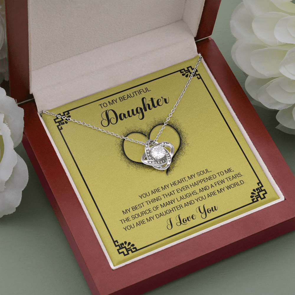 litzzy To My Beautiful Daughter - You Are My Heart My Soul - Love Knot Necklace jewelry Mahogany Style Luxury Box (w/LED)  