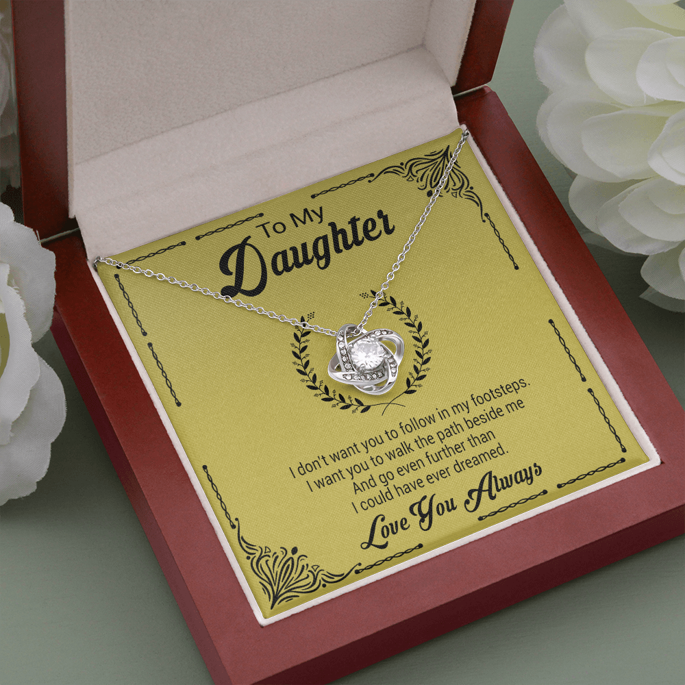 litzzy To My Daughter - I Want You To Walk The Path Beside Me - Love Knot Necklace jewelry Mahogany Style Luxury Box (w/LED)  