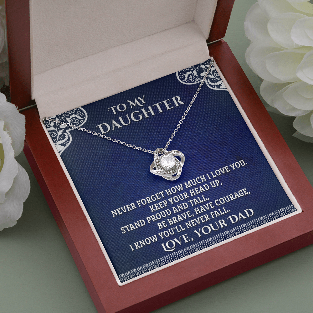 litzzy To My Daughter - Stand Proud And Tall - Love Knot Necklace jewelry Mahogany Style Luxury Box (w/LED)  