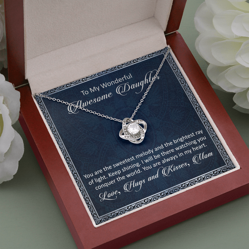 litzzy To My Awesome Daughter - You Are The Sweetest Melody - Love Knot Necklace jewelry Mahogany Style Luxury Box  