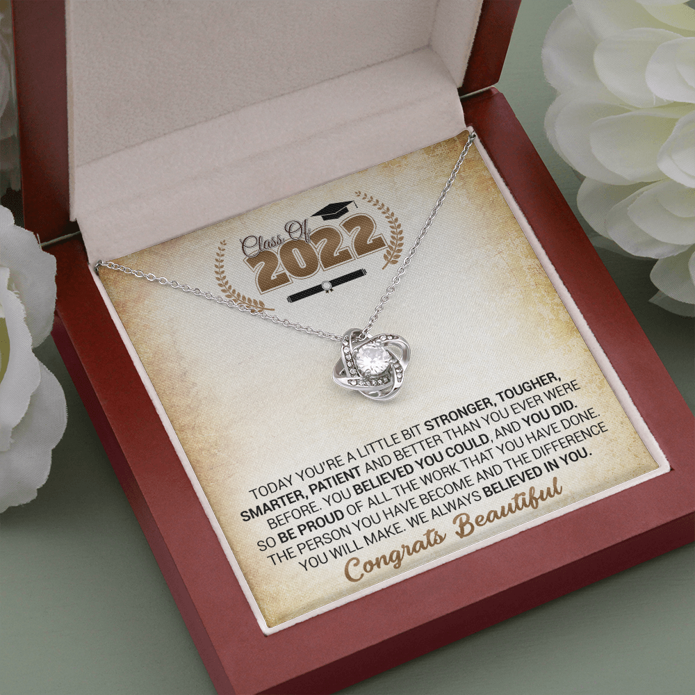 litzzy Class Of 2022 - You Believed You Could And You Did - Love Knot Necklace jewelry Mahogany Style Luxury Box (w/LED)  