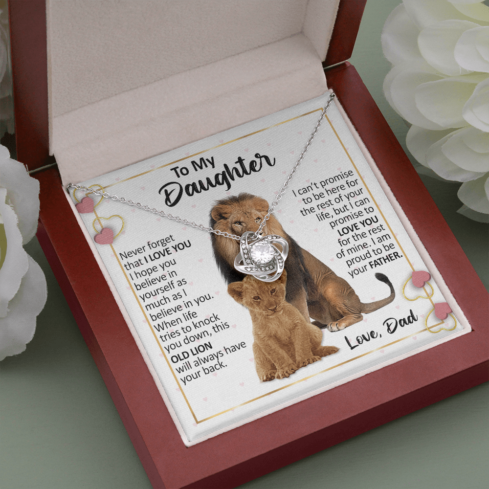 litzzy To My Daughter - Never Forget That I Love You - Love Knot Necklace jewelry Mahogany Style Luxury Box (w/LED)  