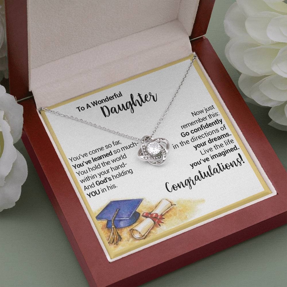 litzzy To A Wonderful Daughter - Go Confidently In The Directions Of Your Dreams - Love Knot Necklace jewelry Mahogany Style Luxury Box (w/LED)  