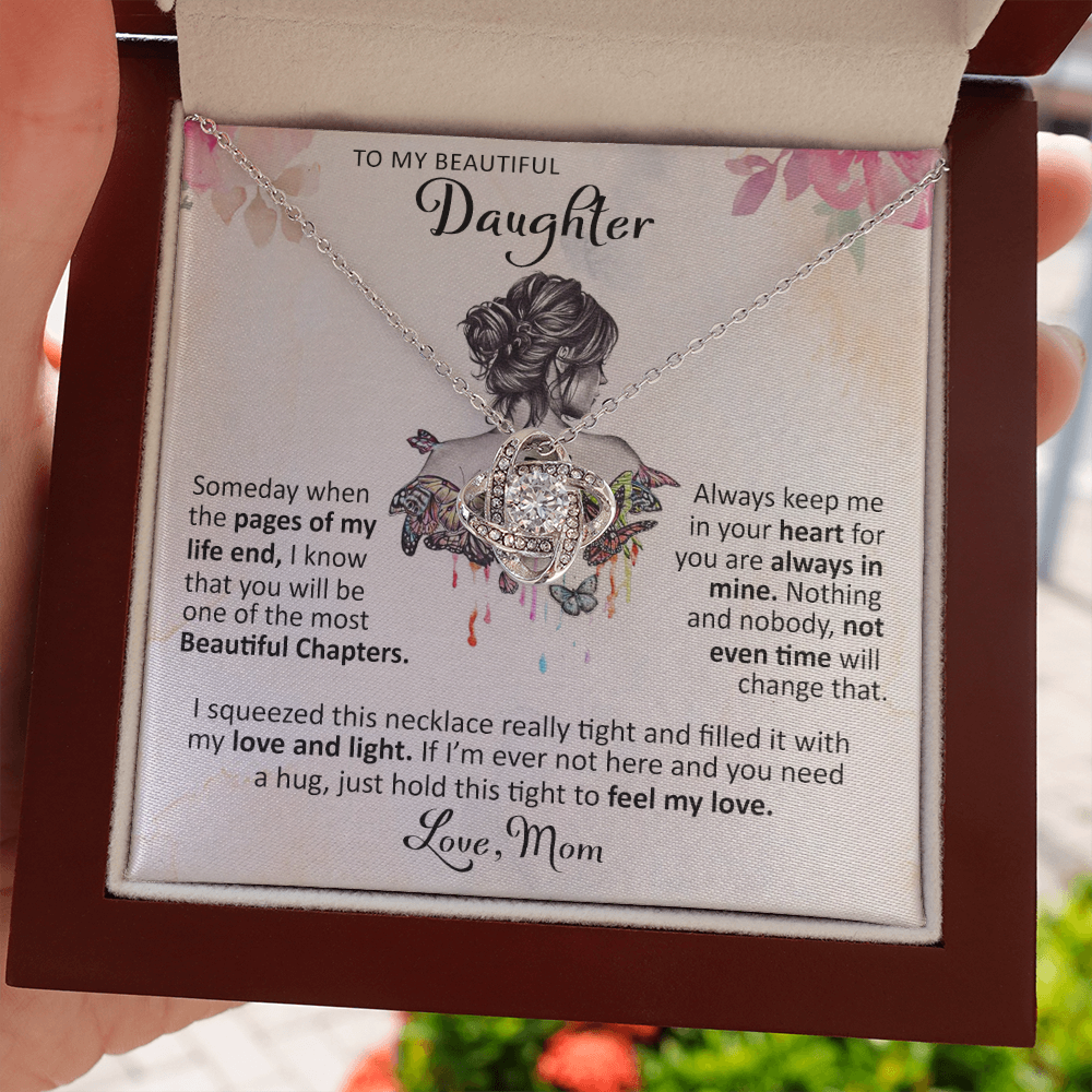 litzzy To My Beautiful Daughter - Someday When The Pages - Love Knot Necklace jewelry Mahogany Style Luxury Box  