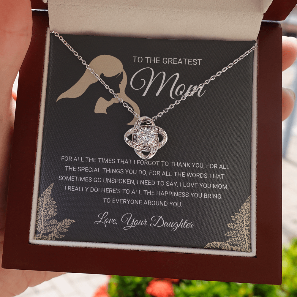 litzzy Greatest Mom - Love Knot Necklace Gift From Daughter - Litzzy Mother's Day Gifts Necklace Jewelry Mahogany Style Luxury Box  