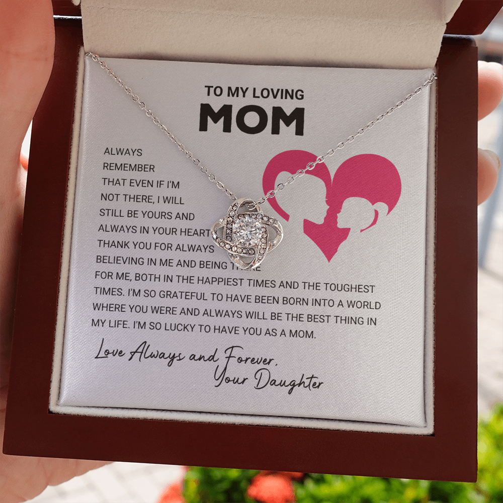 litzzy To My Loving Mom - Love Knot Gift From Daughter - Litzzy Mother's Day Gifts Necklace Jewelry Mahogany Style Luxury Box  