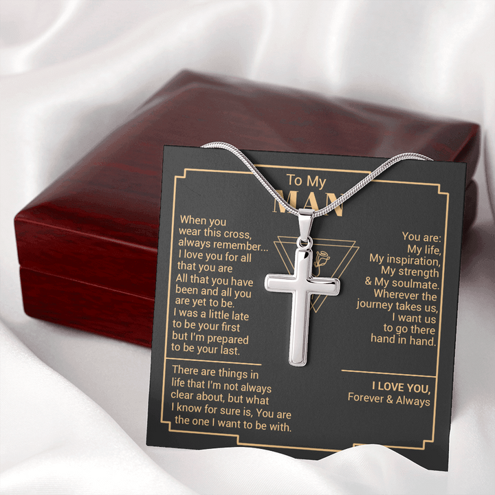litzzy To My Man - You Are My Strength - Cross Necklace - To My Husband, Gift For Husband Jewelry   