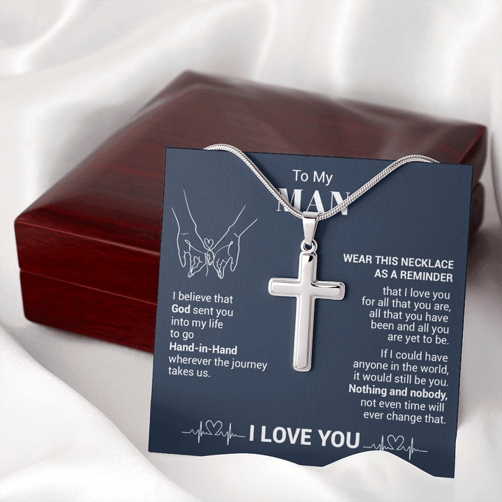 litzzy To My Man - I Believe That God Sent You Into My Life - Cross Necklace - To My Husband, Gift For Husband Jewelry   
