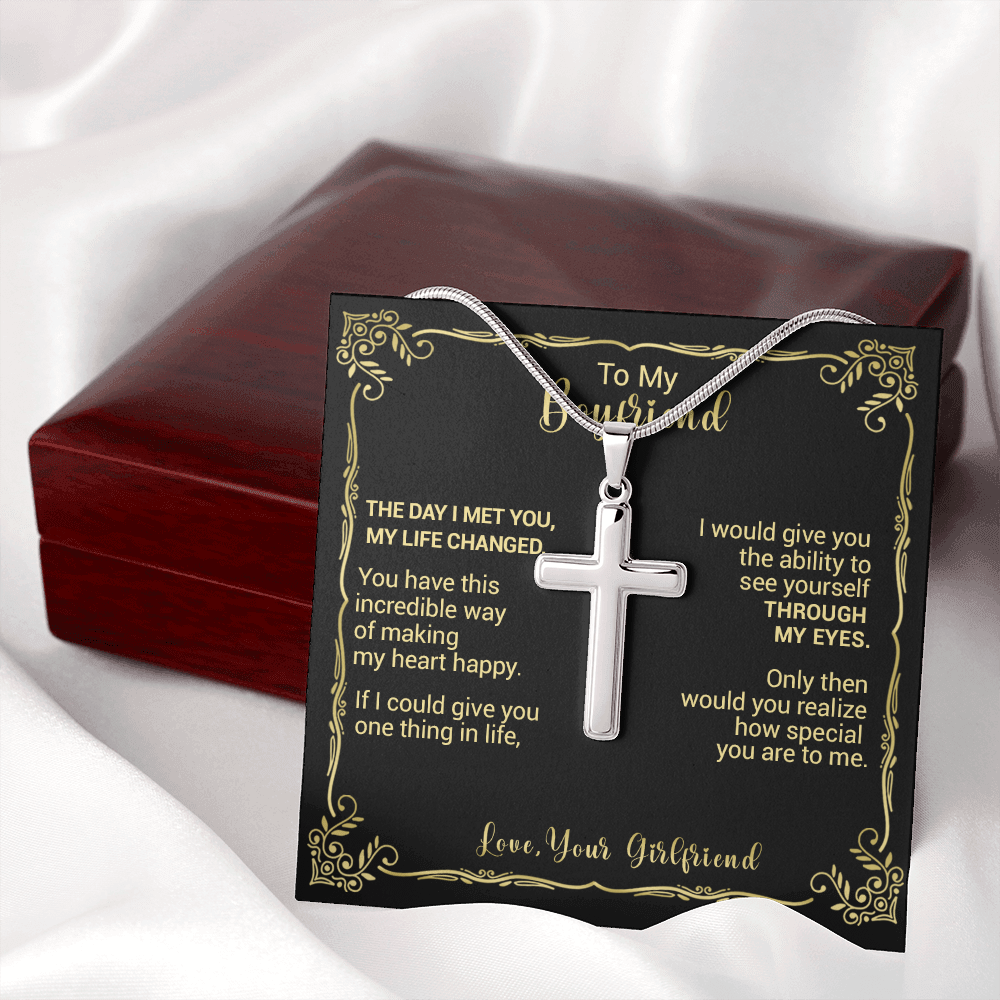 litzzy To My Boyfriend - The Day I Met You My Life Changed - Cross Necklace - To My Boyfriend, Gift For Boyfriend Jewelry   