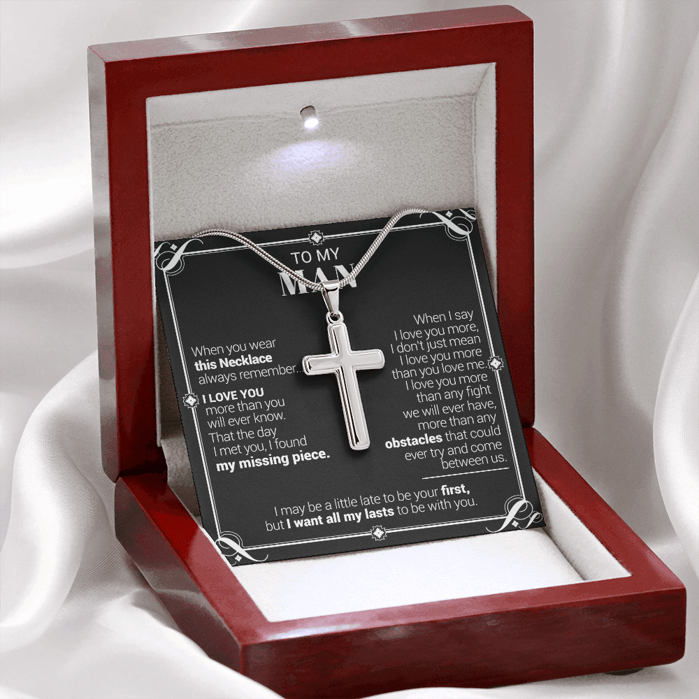 litzzy To My Man - I Love You More Than You Will Ever Know - Cross Necklace - To My Man, Gift For Man Jewelry Mahogany Style Luxury Box (w/LED)  