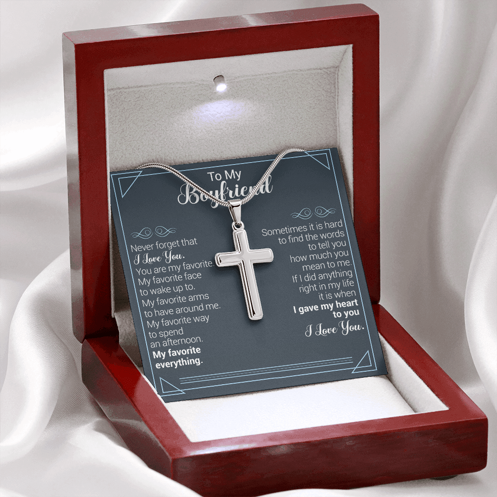litzzy To My Boyfriend - Never Forget That I Love You - Cross Necklace - To My Boyfriend, Gift For Boyfriend Jewelry Mahogany Style Luxury Box (w/LED)  