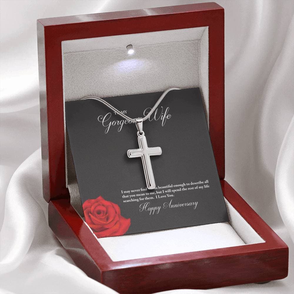 litzzy To My Gorgeous Wife Happy Anniversary Cross Necklace - Gifts For Wife Necklace Valentines Day Custom Made Romantic Gift For My Best Wife Ever Jewelry   