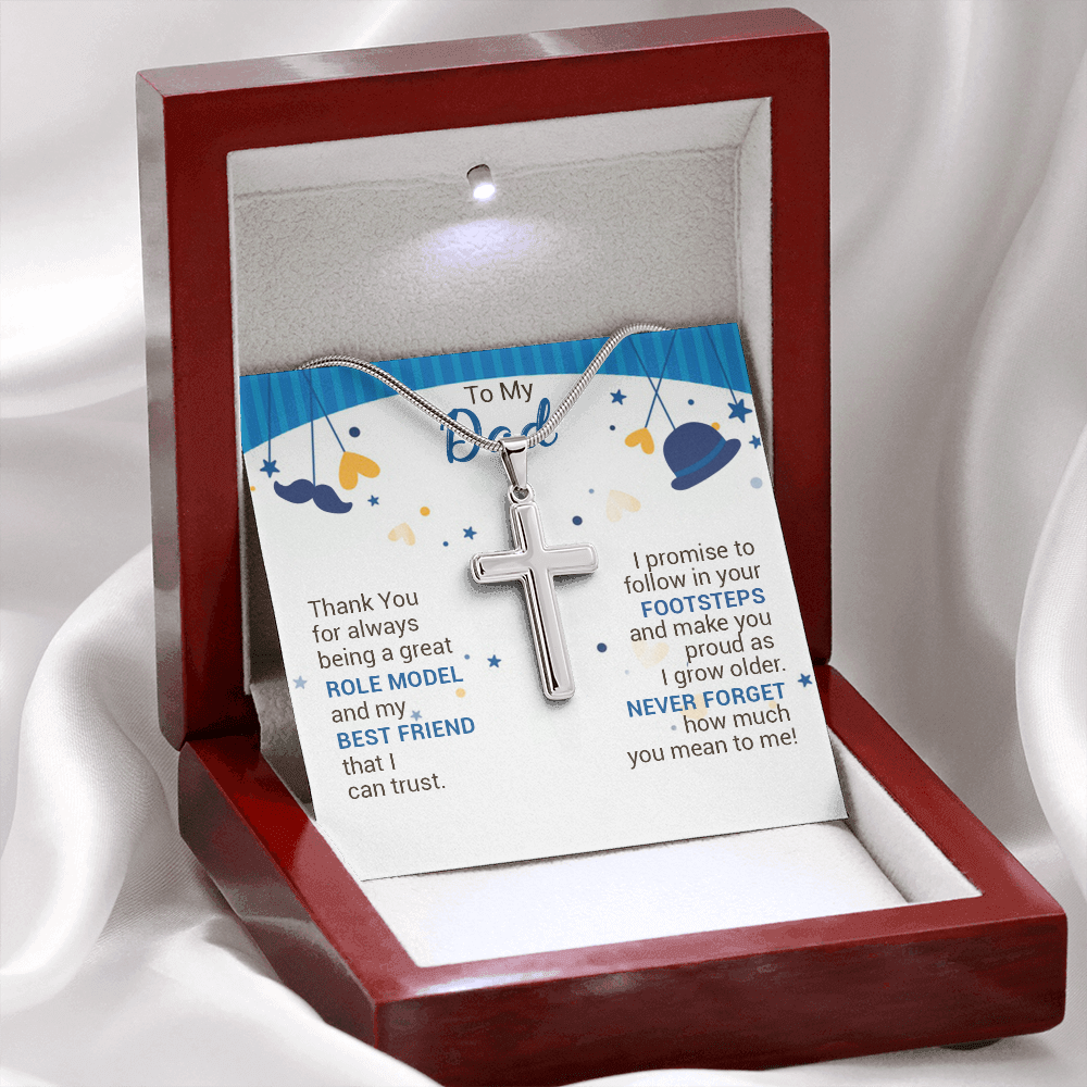 litzzy To My Dad - Thank You For Always Being A Great Role Model - Cross Necklace - To My Dad necklace, dad gifts from daughter, dad gifts from son, Thank you Dad gift, Son daughter to Dad Gift Jewelry Mahogany Style Luxury Box (w/LED)  