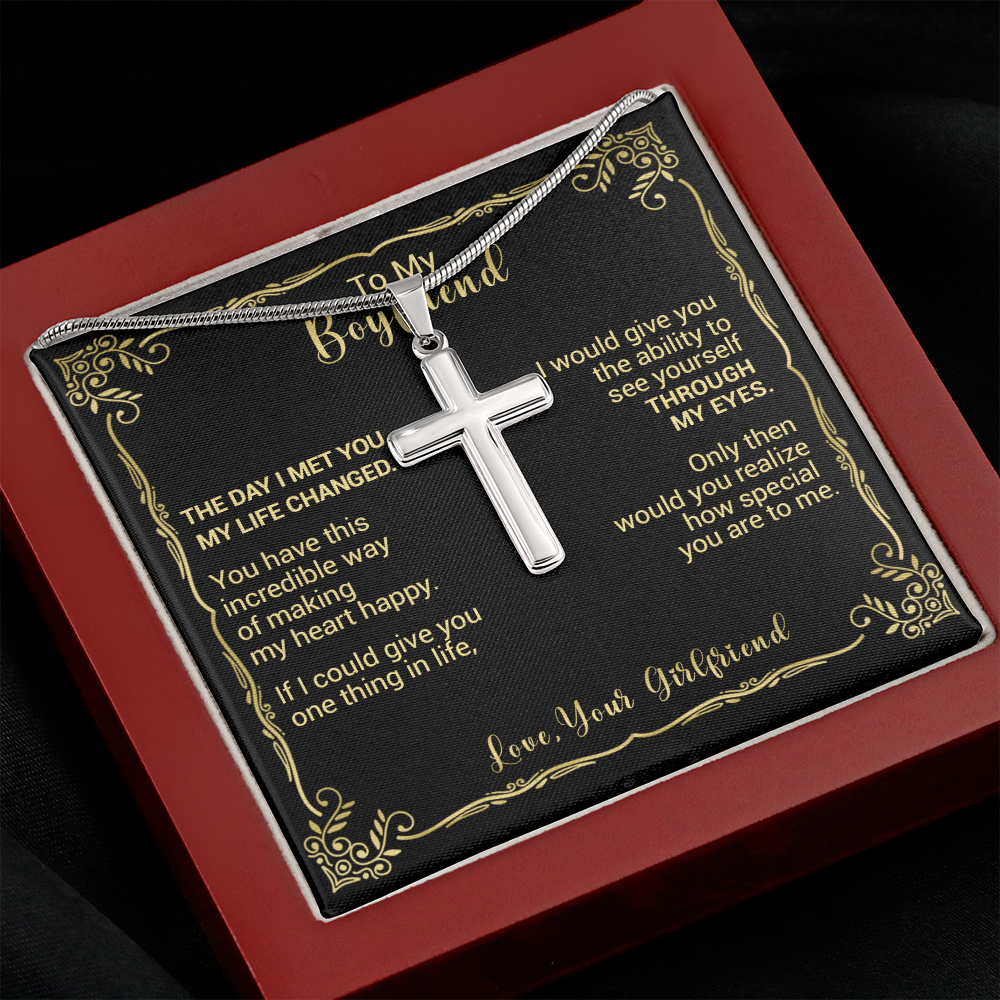 litzzy To My Boyfriend - The Day I Met You My Life Changed - Cross Necklace - To My Boyfriend, Gift For Boyfriend Jewelry   