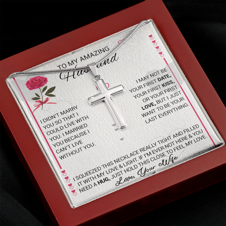 litzzy To My Amazing Husband - I Married You Because I Cant Live Without You - Cross Necklace - To My Husband, Gift For Husband Jewelry   
