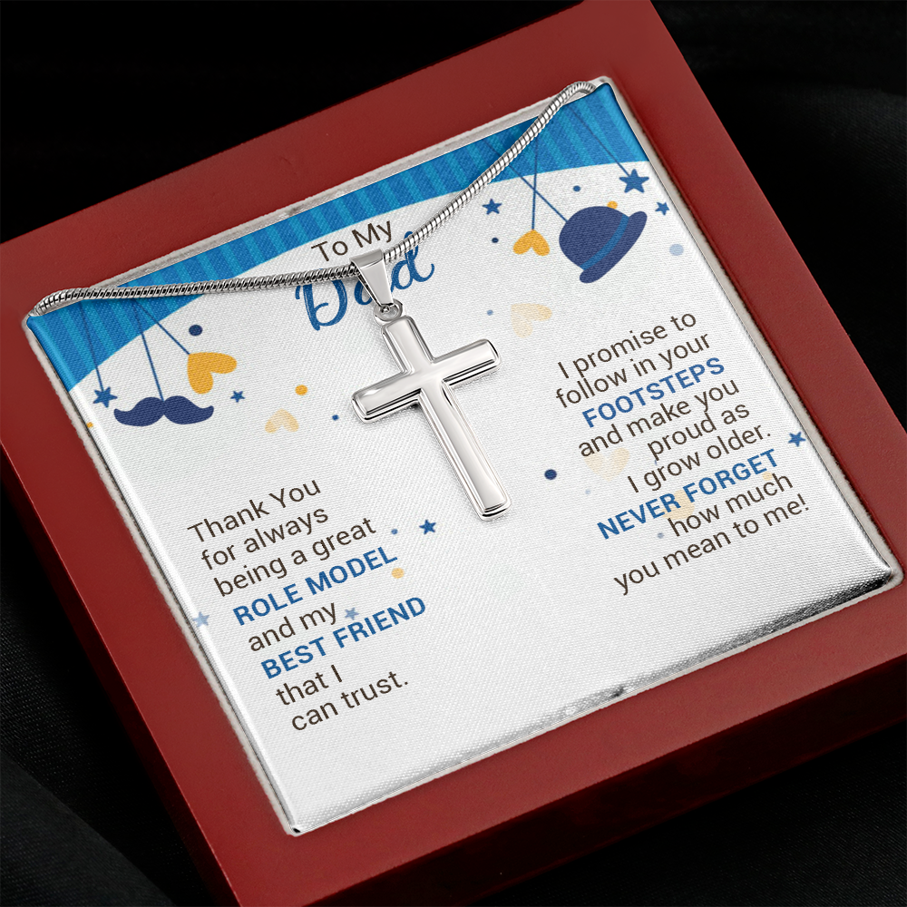 litzzy To My Dad - Thank You For Always Being A Great Role Model - Cross Necklace - To My Dad necklace, dad gifts from daughter, dad gifts from son, Thank you Dad gift, Son daughter to Dad Gift Jewelry   