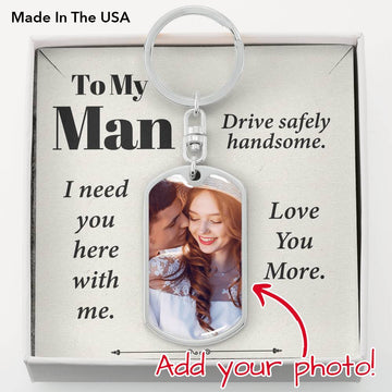 litzzy To My Man - Drive Safely Handsome - Photo Dog Tag Keychain - To My Man, Gift For Man Jewelry Dog Tag Keychain (Silver) Yes 