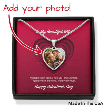 litzzy To My Beautiful Wife Valentine's Day Personalized Photo Heart Necklace - Gifts For Wife Necklace Valentines Day Custom Made Romantic Gift For My Best Wife Ever Jewelry Luxury Necklace (.316 Surgical Steel) No Silver