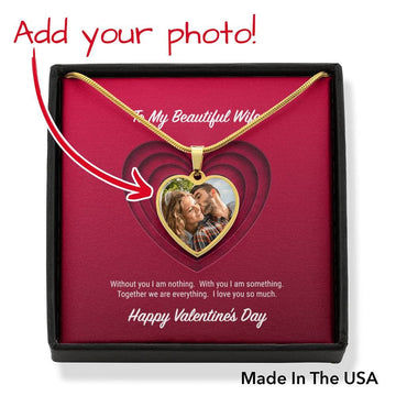 litzzy To My Beautiful Wife Valentine's Day Personalized Photo Heart Necklace - Gifts For Wife Necklace Valentines Day Custom Made Romantic Gift For My Best Wife Ever Jewelry Luxury Necklace (18k Yellow Gold Finish) No Silver