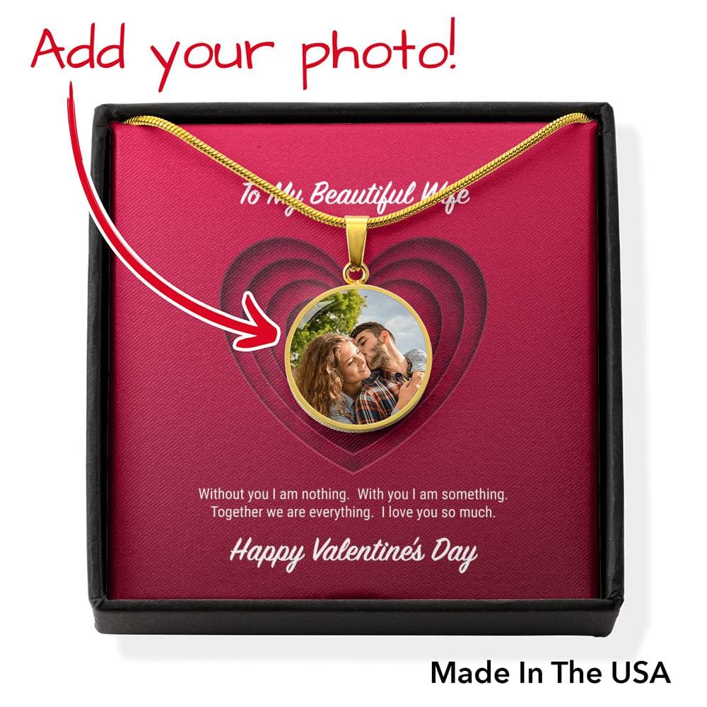 litzzy To My Beautiful Wife Valentine's Day Personalized Photo Circle Pendant Necklace - Gifts For Wife Necklace Valentines Day Custom Made Romantic Gift For My Best Wife Ever Jewelry Luxury Necklace (18k Yellow Gold Finish) No 