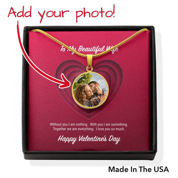 litzzy To My Beautiful Wife Valentine's Day Personalized Photo Circle Pendant Necklace - Gifts For Wife Necklace Valentines Day Custom Made Romantic Gift For My Best Wife Ever Jewelry Luxury Necklace (18k Yellow Gold Finish) No 