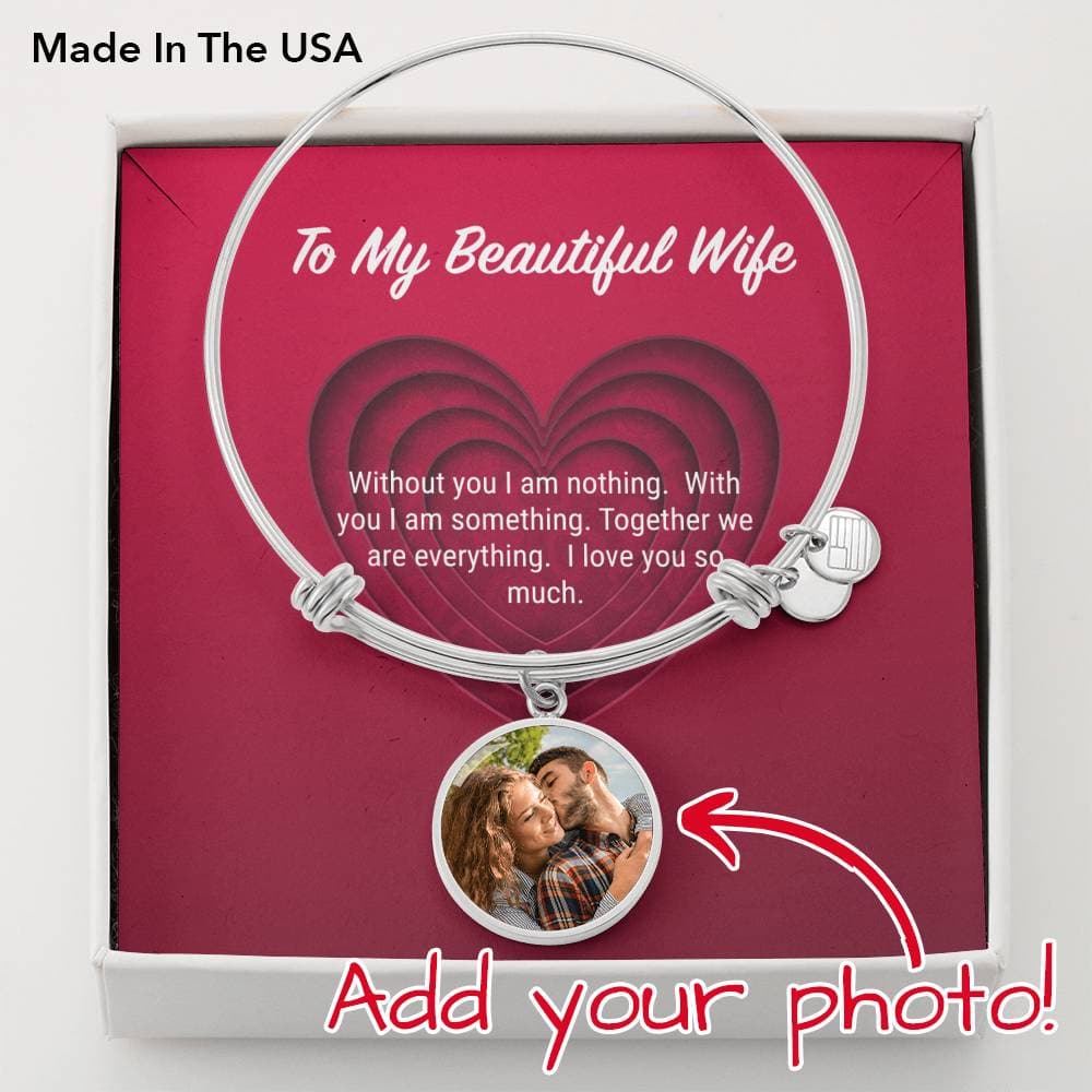 litzzy To My Beautiful Wife Personalized Photo Circle Bangle - Gifts For Wife Necklace Valentines Day Custom Made Romantic Gift For My Best Wife Ever  Silver Color Bangle No 