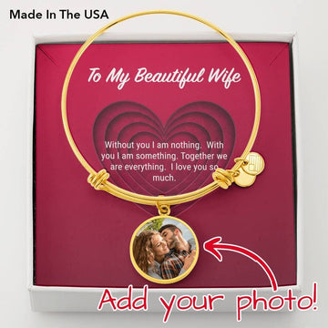 litzzy To My Beautiful Wife Personalized Photo Circle Bangle - Gifts For Wife Necklace Valentines Day Custom Made Romantic Gift For My Best Wife Ever  Gold Color Bangle No 