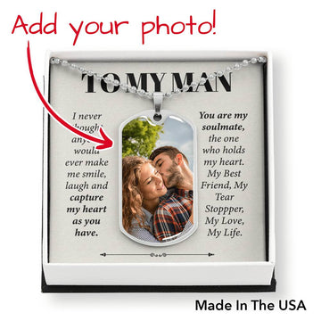 litzzy To My Man - You Are My Soulmate - Photo Dog Tag Necklace - To My Man, Gift For Man Jewelry Luxury Dog Tag Necklace Military Chain Yes 