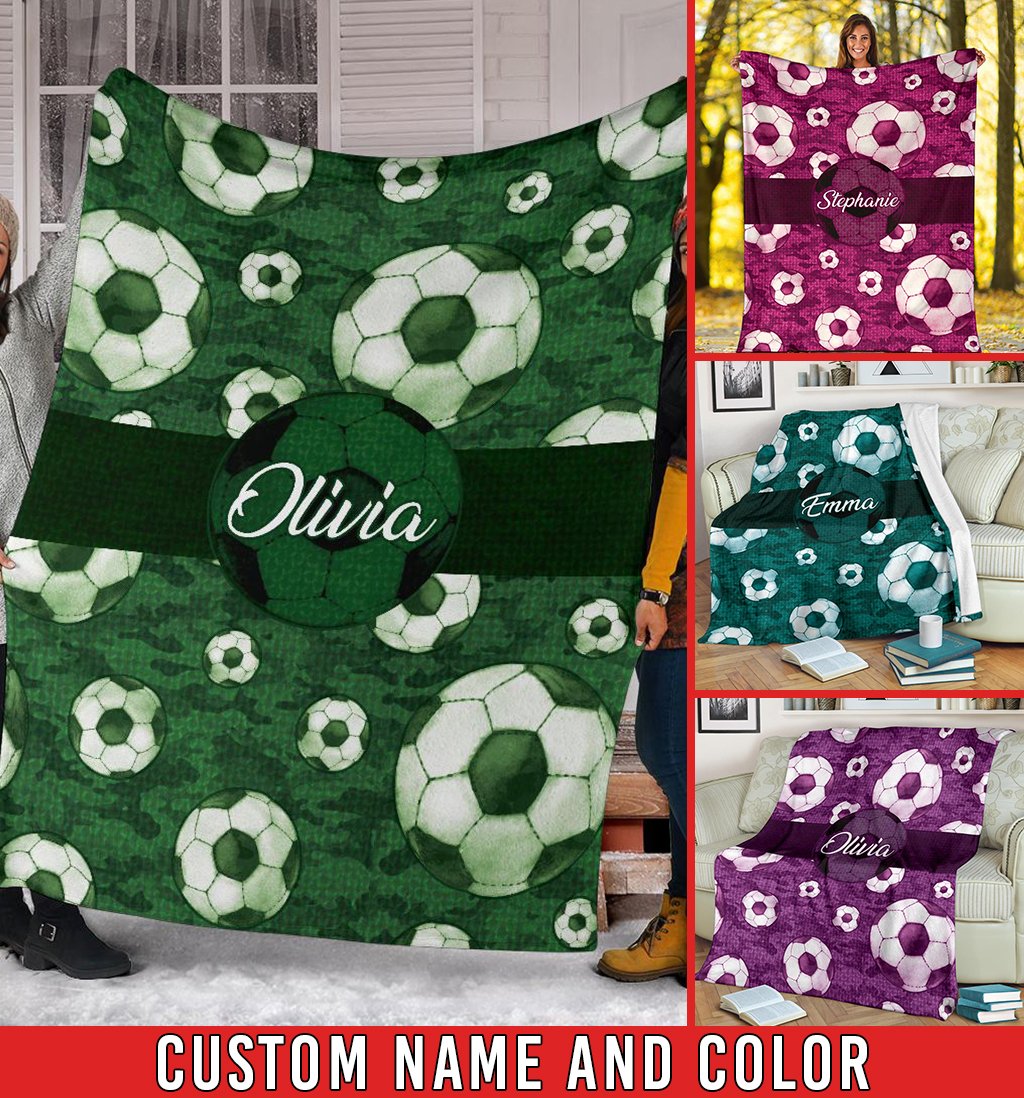litzzy Personalized Soccer Pattern Texture Fleece Blanket - Nh1411202 Quilt Blanket CUSTOM COLOR 60 X 80 