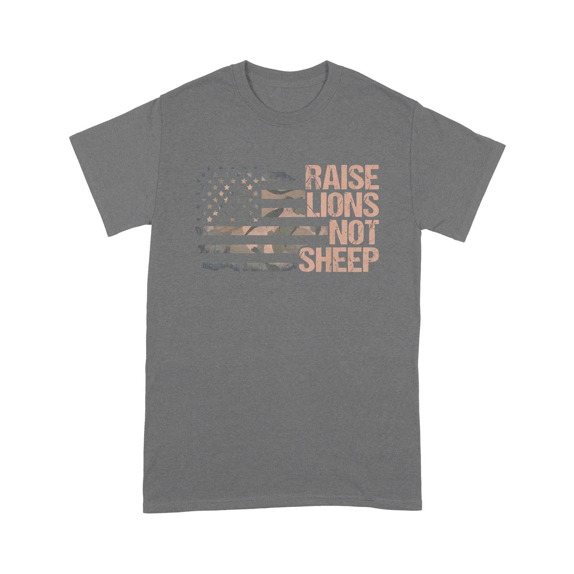 litzzy Raise Lions Not Sheep American Patriot Day T-shirt | Made in US  S Smoke Grey 