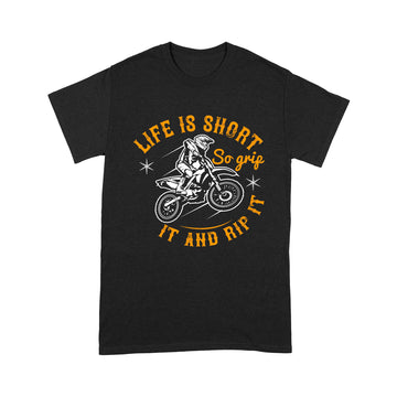 litzzy Life is short, so grip it and rip it- Motorcycle T-Shirt | Made in US T-Shirt S Black 