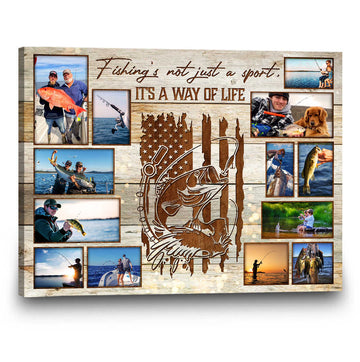 litzzy Fishing Photo Collage Canvas, Personalized Gift For Fisherman, Fishing Gift For Him Canvas Wall Art   
