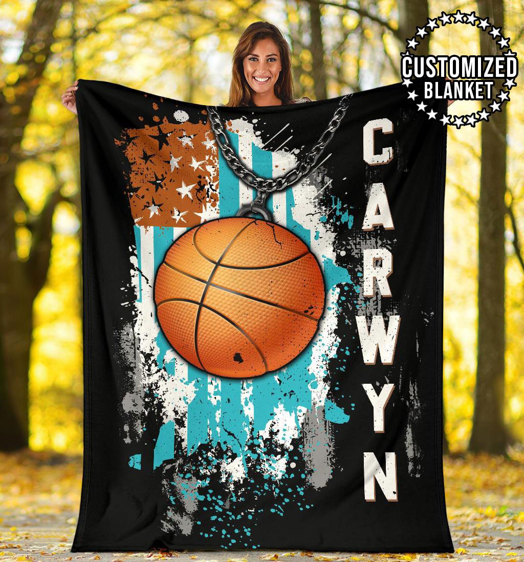litzzy Personalized Sport Us Flag Fleece Blanket - Lath1011201 Quilt Blanket BASKETBALL 50 X 60 