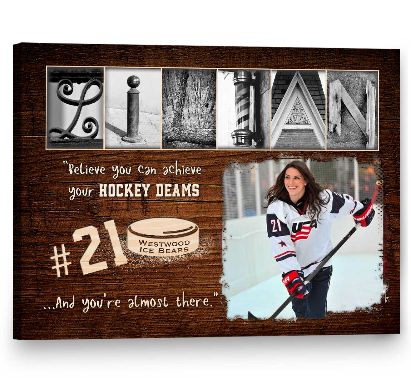 litzzy Hockey Player Gift, Youth Hockey Award Gift, Kids Hockey Art, Personalized Hockey Photo Canvas Canvas Wall Art   