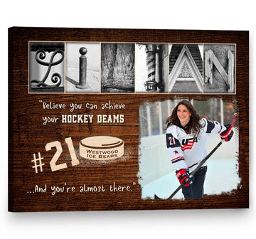 litzzy Hockey Player Gift, Youth Hockey Award Gift, Kids Hockey Art, Personalized Hockey Photo Canvas Canvas Wall Art   