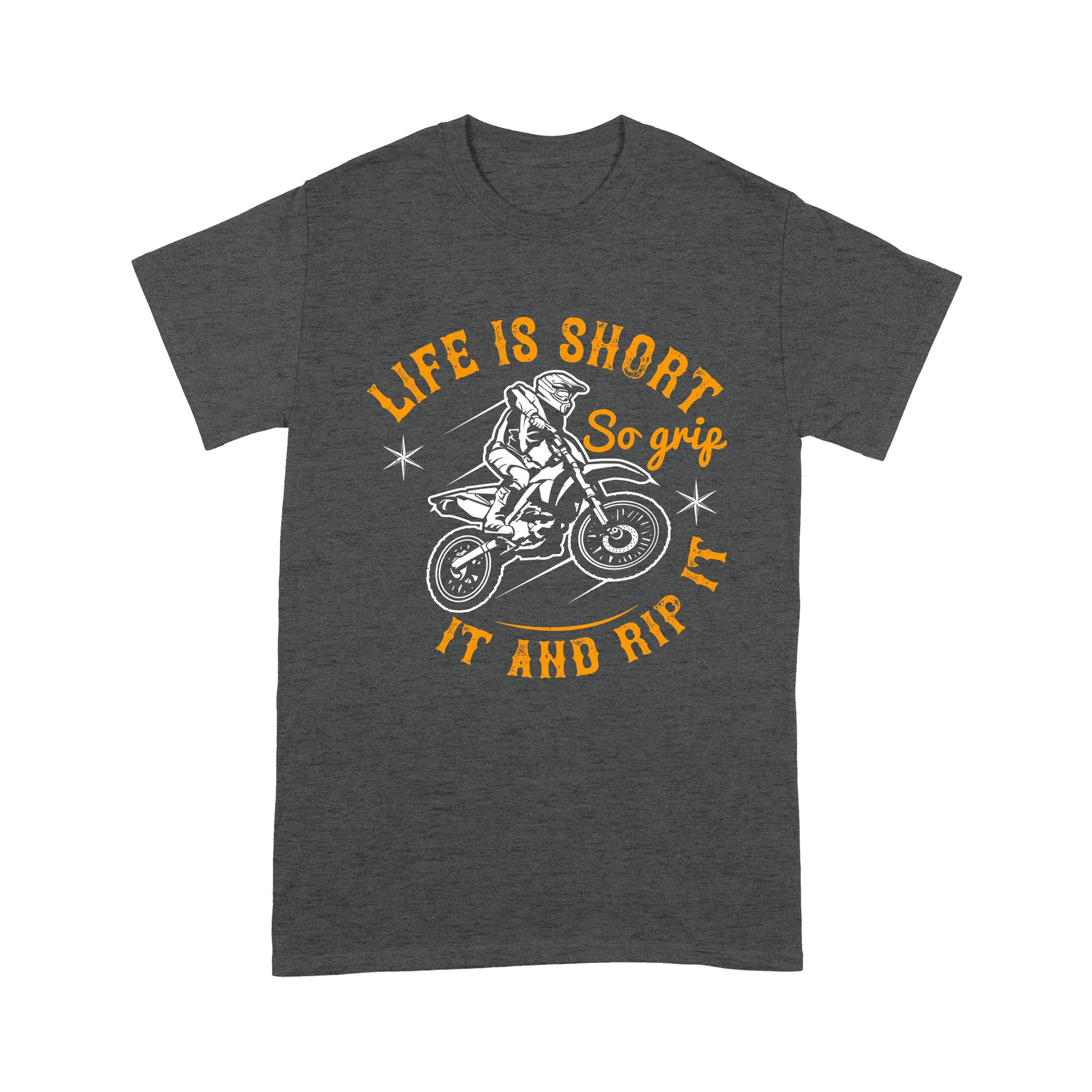 litzzy Life is short, so grip it and rip it- Motorcycle T-Shirt | Made in US T-Shirt S Dark Heather Grey 