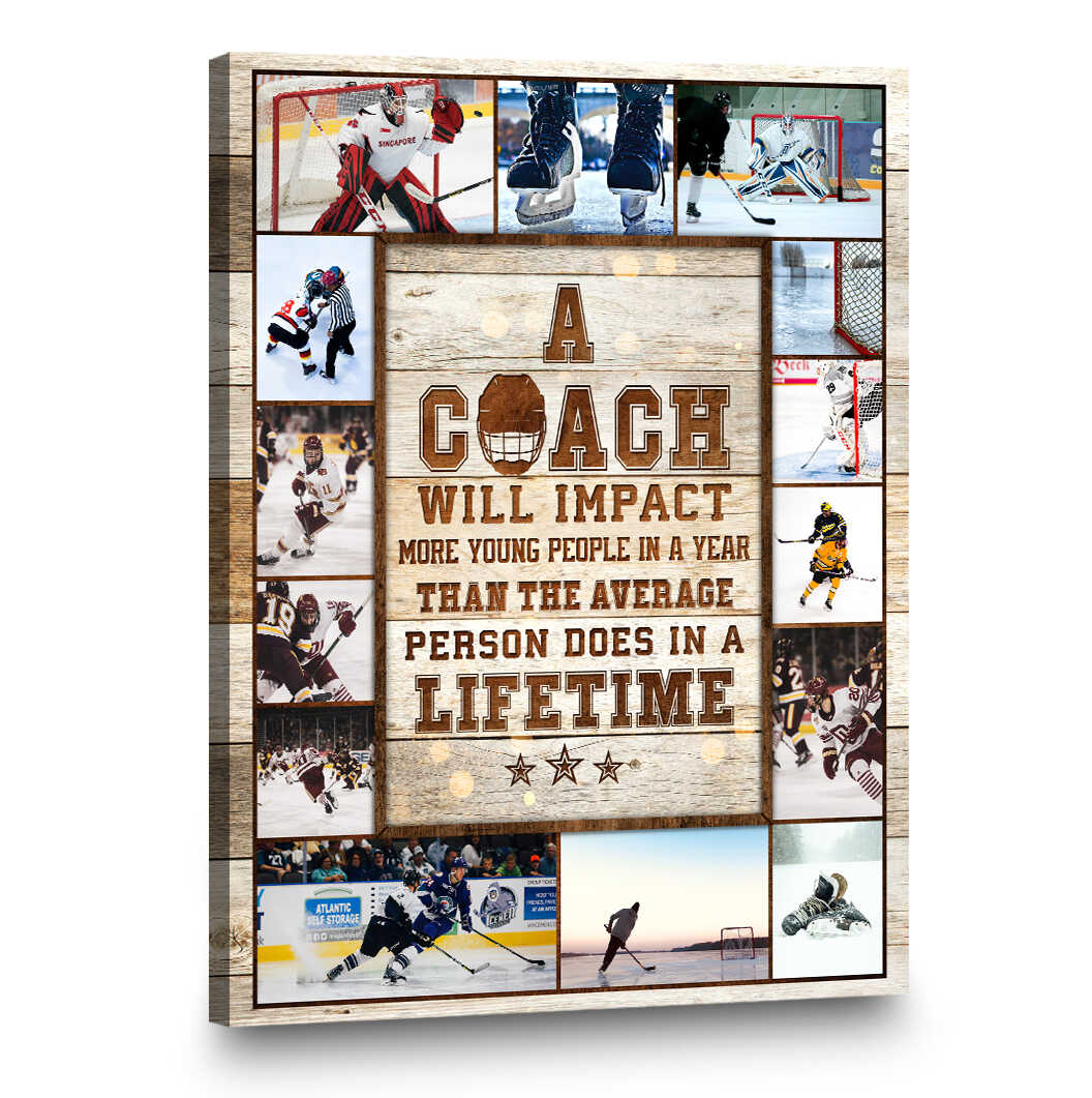 litzzy Ice Hockey Coach Thank You Gift, Hockey Coach Photo Collage Canvas Gift Canvas Wall Art   