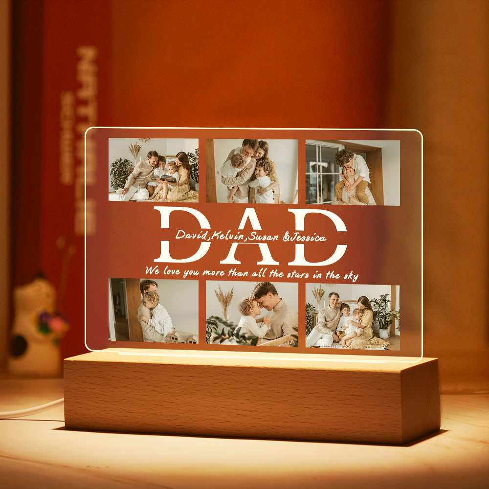 litzzy Personalized DAD LED Night Light Custom 6 Photos and Text Acrylic Lamp, Gift For Father's Day, Gift for birthday Night Light Warm Light  
