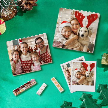 litzzy Personalized Building Brick Puzzle Photo Block Christmas Ornament Building Brick Photo Double Sided Photo  