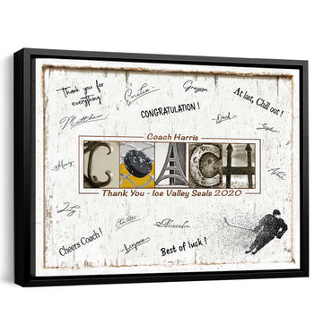 litzzy Hockey Coach Personalized Gift, Thank You Gift For All The Team To Sign, End Of Year Guest Book Printable Gift Canvas Wall Art   