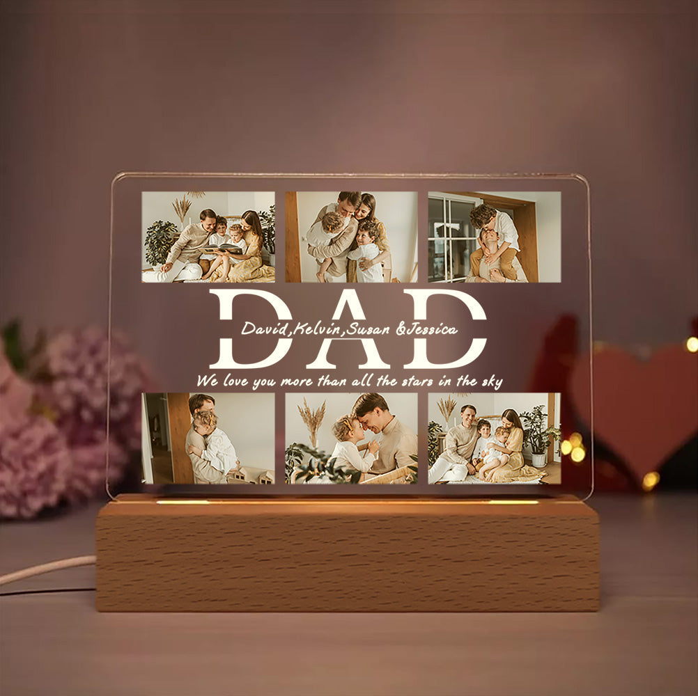 litzzy Personalized DAD LED Night Light Custom 6 Photos and Text Acrylic Lamp, Gift For Father's Day, Gift for birthday Night Light   