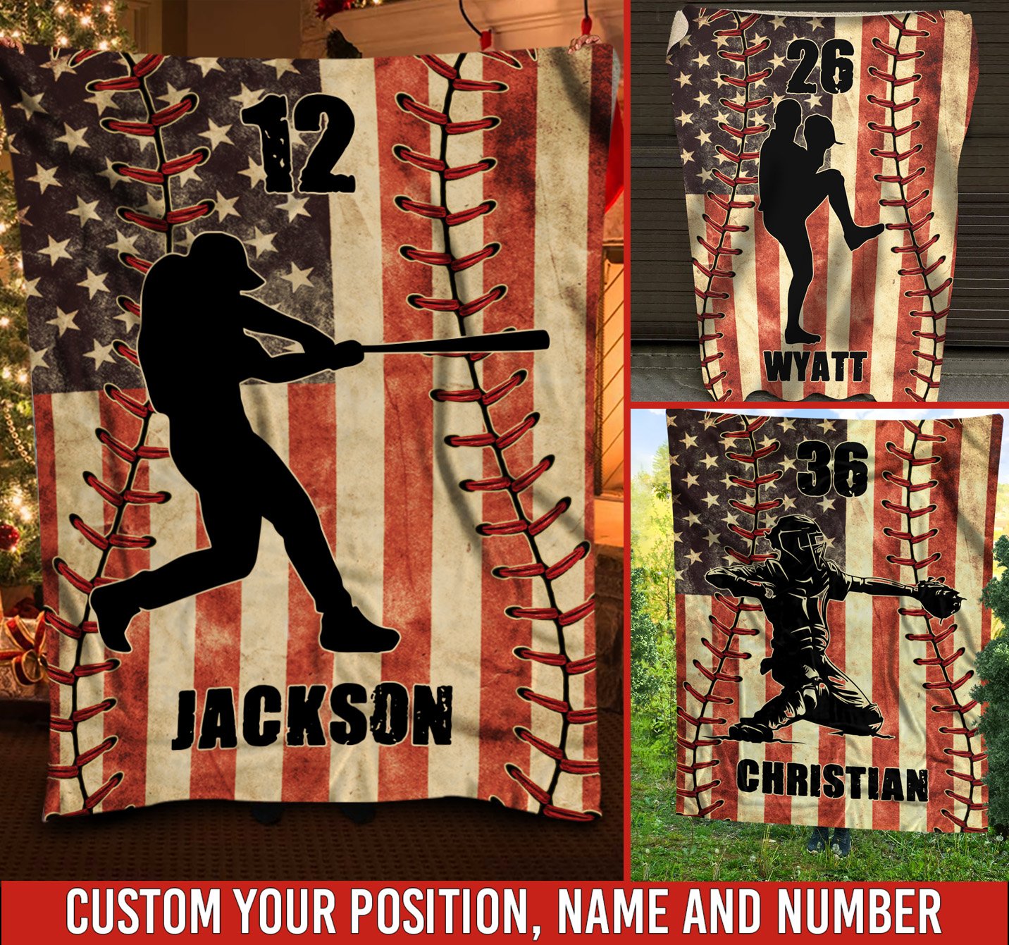 litzzy Personalized Baseball Player American Flag Fleece Blanket - Nh1811201 Quilt Blanket   