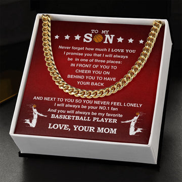 litzzy Cuban Link Necklace - My Basketball Son, Biggest Fan, From Mom - To My Son Gift Jewelry 14K Yellow Gold Finish Standard Box 