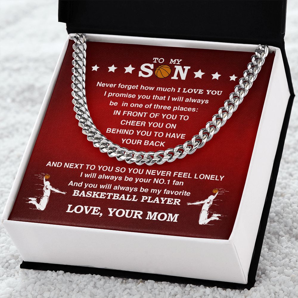 litzzy Cuban Link Necklace - My Basketball Son, Biggest Fan, From Mom - To My Son Gift Jewelry Stainless Steel Standard Box 