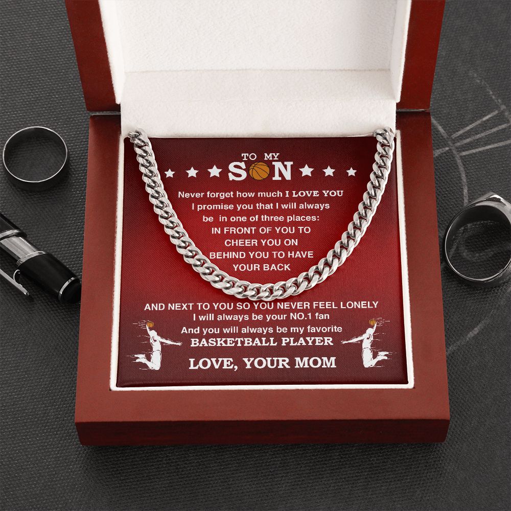 litzzy Cuban Link Necklace - My Basketball Son, Biggest Fan, From Mom - To My Son Gift Jewelry Stainless Steel Luxury Box 
