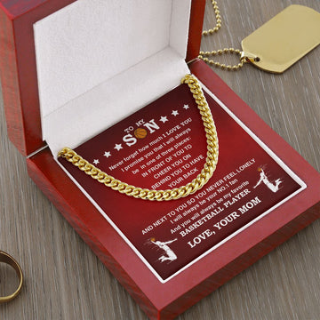 litzzy Cuban Link Necklace - My Basketball Son, Biggest Fan, From Mom - To My Son Gift Jewelry 14K Yellow Gold Finish Luxury Box 