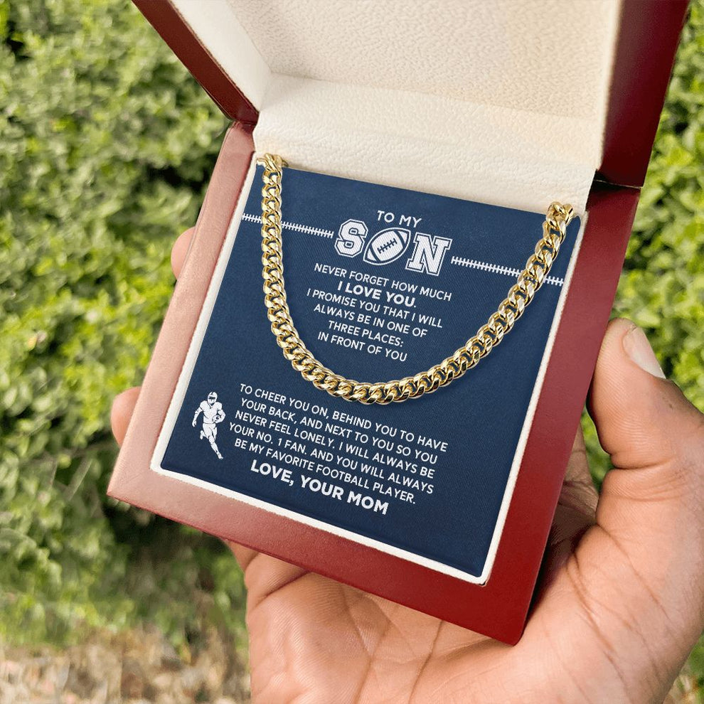 litzzy Cuban Link Necklace - My Football Son, #1 Fan, From Mom - To My Son Gift, Son Love Football Jewelry   
