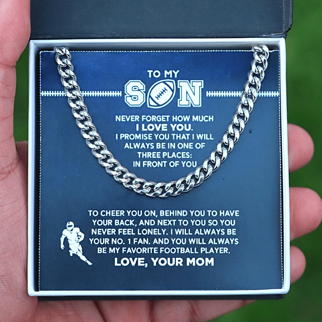 litzzy Cuban Link Necklace - My Football Son, #1 Fan, From Mom - To My Son Gift, Son Love Football Jewelry Stainless Steel Standard Box 