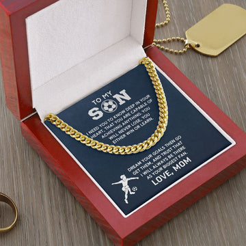 litzzy Cuban Link Necklace - Soccer Son, Biggest Fan - To My Son Gift, Son Love Soccer Jewelry 14K YELLOW GOLD FINISH LUXURY BOX 