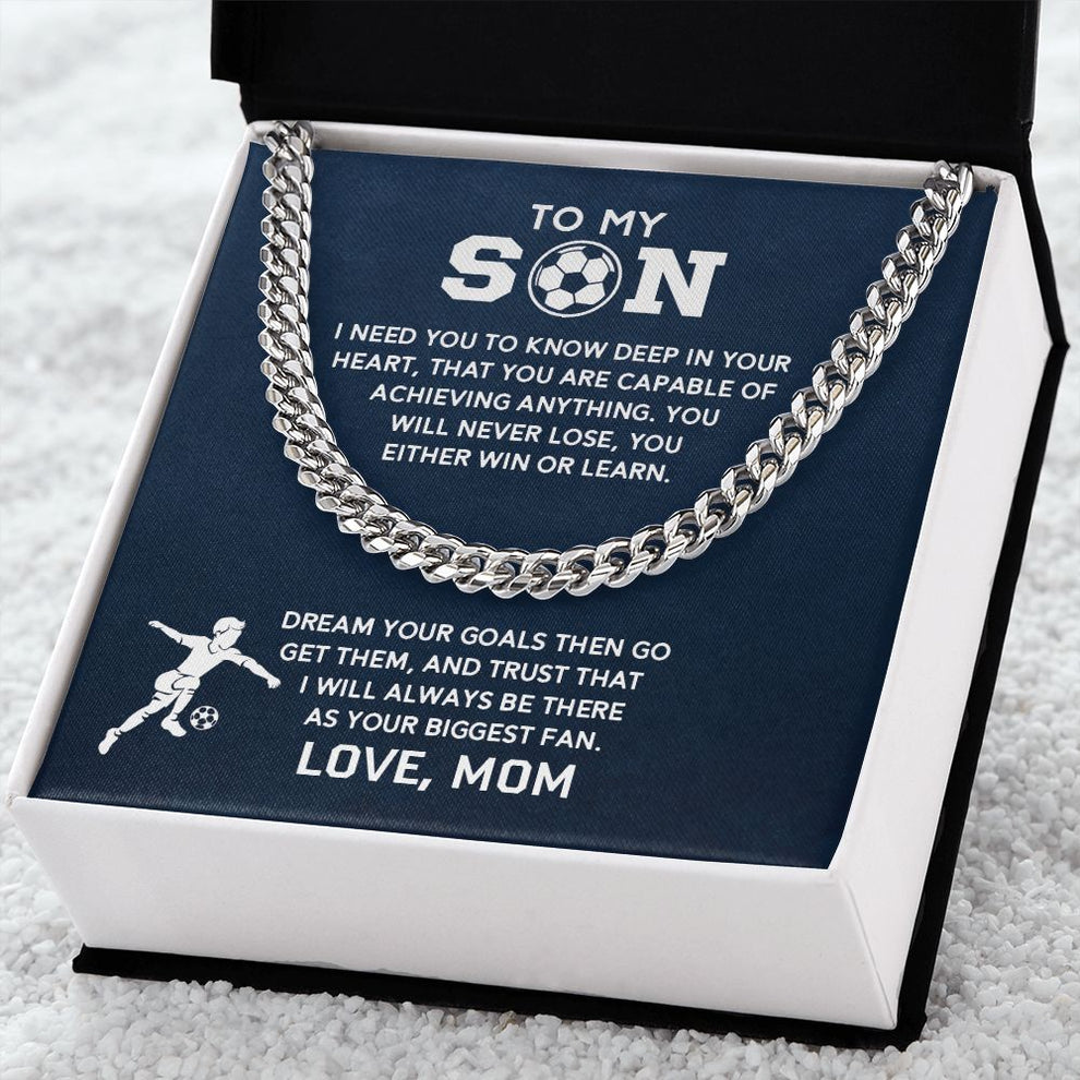litzzy Cuban Link Necklace - Soccer Son, Biggest Fan - To My Son Gift, Son Love Soccer Jewelry STAINLESS STEEL STANDARD BOX 